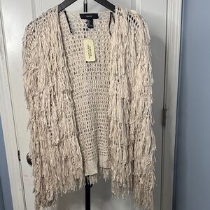 Forever 21 Beige Crochet Openwork Cardigan